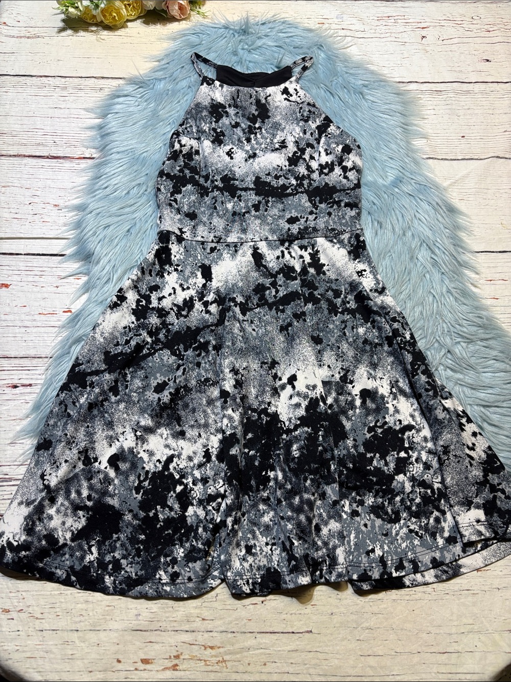 Lord & Taylor Design Lab Black and White Abstract Skater Dress sz M
